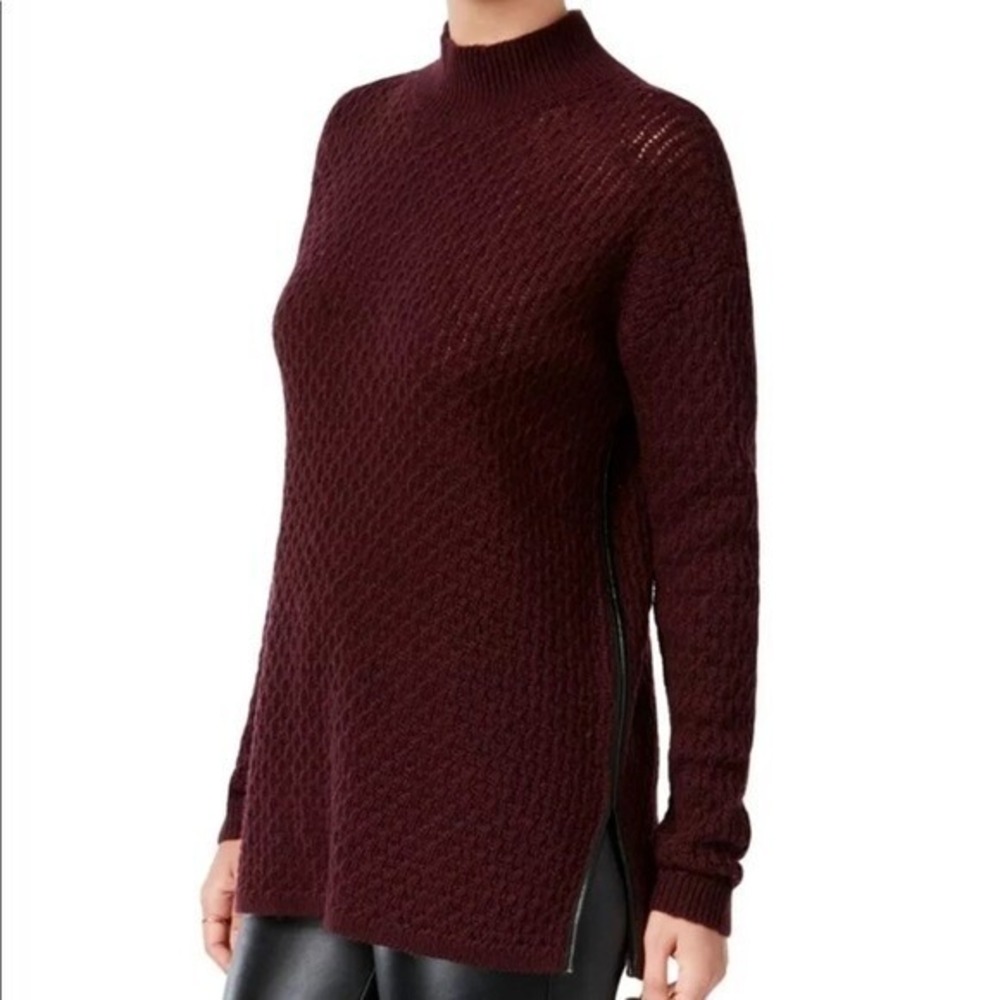 Banana Republic Burgundy Mock Neck Tunic Sweater Zip Side - Size M